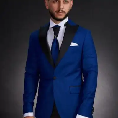 Smoking Albastru Bărbați cu Guler Spitz – Costum Elegant de Ceremonie - CBN04