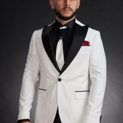 Costume barbati- Smoking alb-negru, guler spitz- CAN07