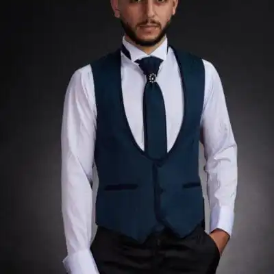 Set Vestă și Lavalieră Verde Smarald Bărbați pentru Ținute Elegante de Mire și Ceremonie - 08VLBV