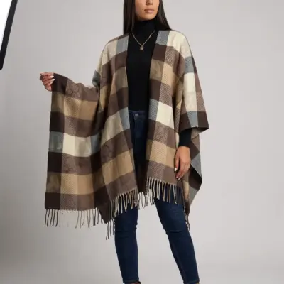 Șal elegant de damă maro-crem din cașmir și lână, Model Character
