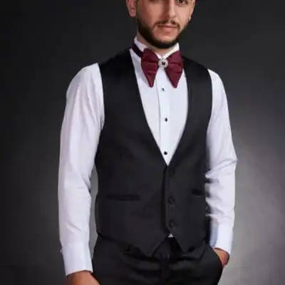 Set Vestă și Lavalieră Negru Simplu pentru Bărbați – Ținute Elegante de Mire și Ceremonie - 09VLNS