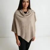 Șal triunghiular damă cappuccino din cașmir și lână, stil poncho