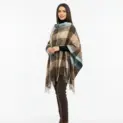 Șal elegant de damă moka-bleu din cașmir și lână, Model Character
