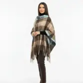 Șal elegant de damă moka-bleu din cașmir și lână, Model Character