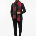 Fular bărbătesc din cașmir și lână negru-burgundy, cu model geometric în carouri Geometric Elegance
