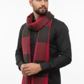 Fular bărbătesc din cașmir și lână negru-burgundy, cu model geometric în carouri Geometric Elegance