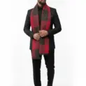 Fular bărbătesc din cașmir și lână negru-burgundy, cu model geometric în carouri Geometric Elegance