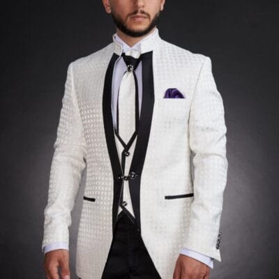 Costume barbati- Smoking alb, guler tunica- CTA11