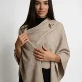 Șal triunghiular damă cappuccino din cașmir și lână, stil poncho