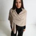 Șal triunghiular damă cappuccino din cașmir și lână, stil poncho