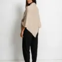 Șal triunghiular damă bej deschis din cașmir și lână, stil poncho