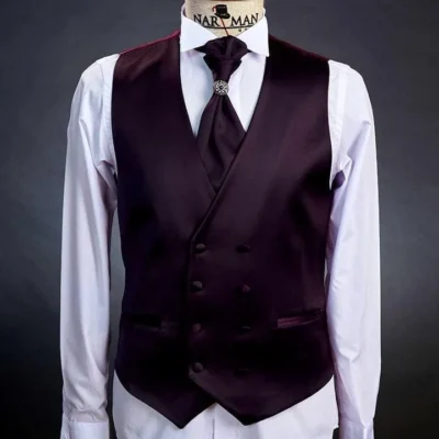 Set Vestă și Lavalieră pentru Ținute Elegante Bărbați Burgundy - 35VLV