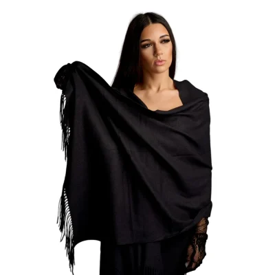 Șal Elegant din Lână și Cașmir – Model SLC200 (Negru)