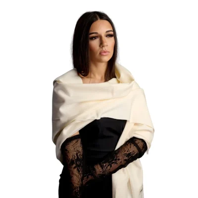 Șal Elegant din Lână și Cașmir – Model SLC199 (Alb)