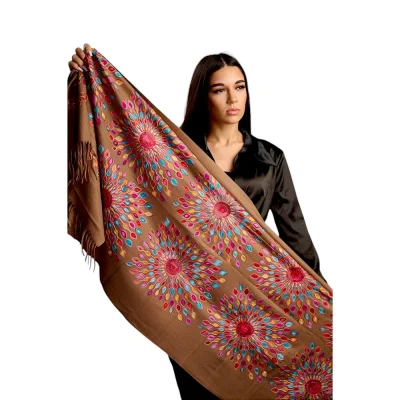 Șal Elegant din Lână și Cașmir cu Broderie – Model SLC177 (Maro)