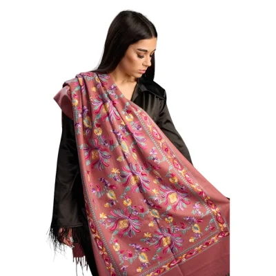 Șal Elegant din Lână și Cașmir cu Broderie – Model SLC184 (Roz)