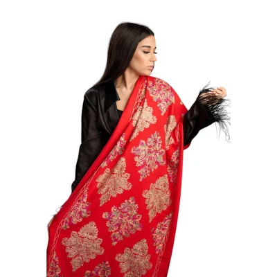 Șal din Lână și Cașmir cu Broderie – Model SLC165 (Rosu)