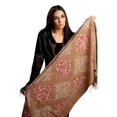 Șal din Lână și Cașmir cu Broderie – Model SLC166 (Maro)