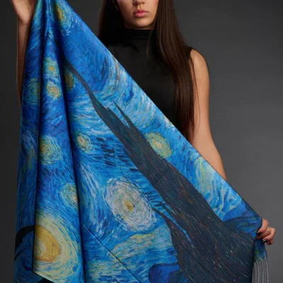 Șal „Starry Night” din Cașmir și Lână cu Două Fețe (SLC407)