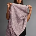 Șal damă din cașmir și lână roz pudrat cu model floral