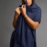 Șal damă din cașmir și lână bleumarin închis – Pure Navy