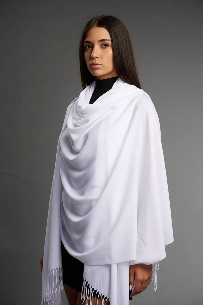 Șal damă din cașmir și lână alb imaculat – Pure White Șal damă din cașmir și lână alb imaculat – Pure White