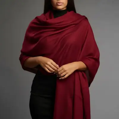 Șal damă din cașmir și lână bordo închis – Pure Burgundy