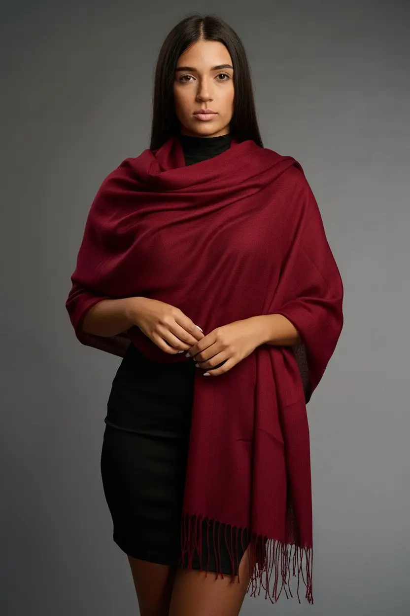 Șal damă din cașmir și lână bordo închis – Pure Burgundy Șal damă din cașmir și lână bordo închis – Pure Burgundy