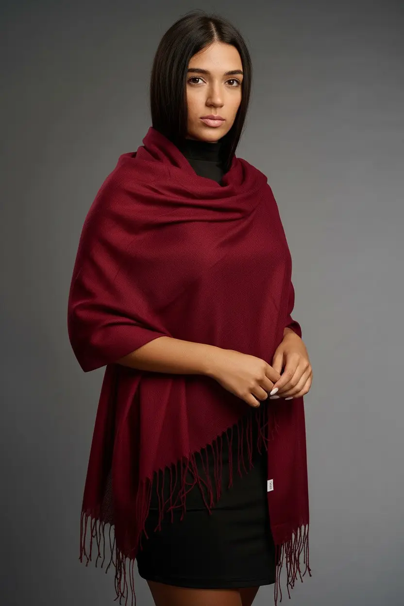 Șal damă din cașmir și lână bordo închis – Pure Burgundy Șal damă din cașmir și lână bordo închis – Pure Burgundy