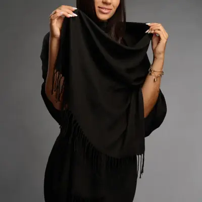 Șal damă din cașmir și lână negru intens – Pure Black