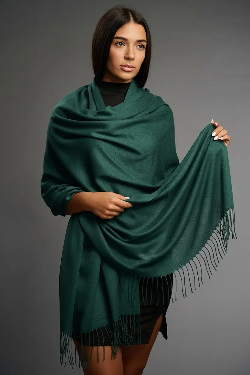 Șal damă din cașmir și lână verde smarald – Pure Emerald Șal damă din cașmir și lână verde smarald – Pure Emerald