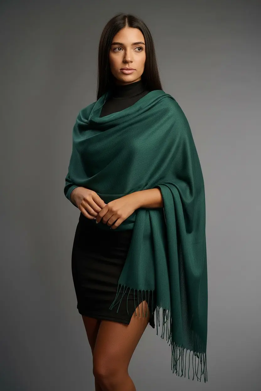 Șal damă din cașmir și lână verde smarald – Pure Emerald Șal damă din cașmir și lână verde smarald – Pure Emerald