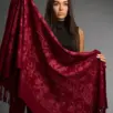 Șal damă vișiniu din cașmir și lână cu broderie ton pe ton