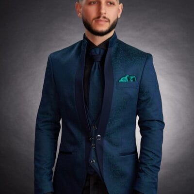 Costum mire/ginere colectia 2025  - Smoking elegant ,turcoise , rever tip tunica- CTV28