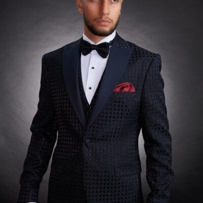 Costum mire/ginere colectia 2025- Smoking elegant ,bleumarin,  brocart , rever tip spitz- CZB33