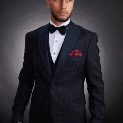 Costum bleumarin cu rever tip spitz – Eleganță pentru mire, ginere și evenimente de lux - CZB33
