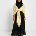 Șal elegant damă galben pai din cașmir și lână, model uni