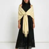 Șal elegant damă galben pai din cașmir și lână, model uni