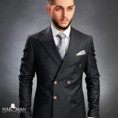 Costum mire/ginere - Smoking elegant, negru, double breasted, guler spitz- CSN46