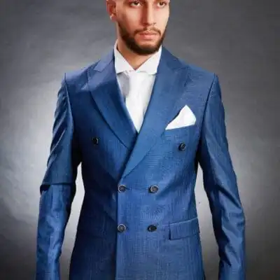 Costum mire / ginere albastru – Smoking elegant double breasted, guler spitz- CSA41