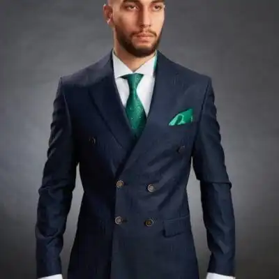 Costum mire / ginere bleumarin – Smoking elegant double breasted, guler spitz - CSB42