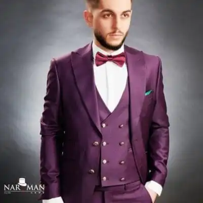 Costum mire / ginere mov – Smoking elegant bărbați cu guler spitz - CSV47