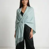 Șal elegant damă bleu pastel din cașmir și lână, model uni