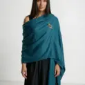 Șal elegant damă albastru petrol din cașmir și lână, model uni