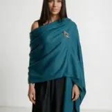 Șal elegant damă albastru petrol din cașmir și lână, model uni