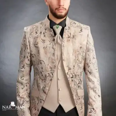 Costum Mire Crem cu Guler Tunică – Costum de Ceremonie Bărbați - CTB65