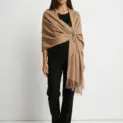 Șal elegant damă camel cald din cașmir și lână, model uni