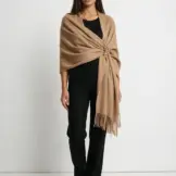 Șal elegant damă camel cald din cașmir și lână, model uni