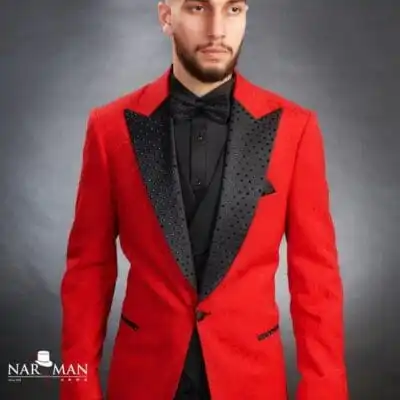 Éclat Rouge – Costum mire și ginere roșu cu guler spitz - CSR69