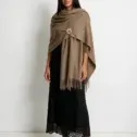 Șal elegant damă maro camel din cașmir și lână, model uni